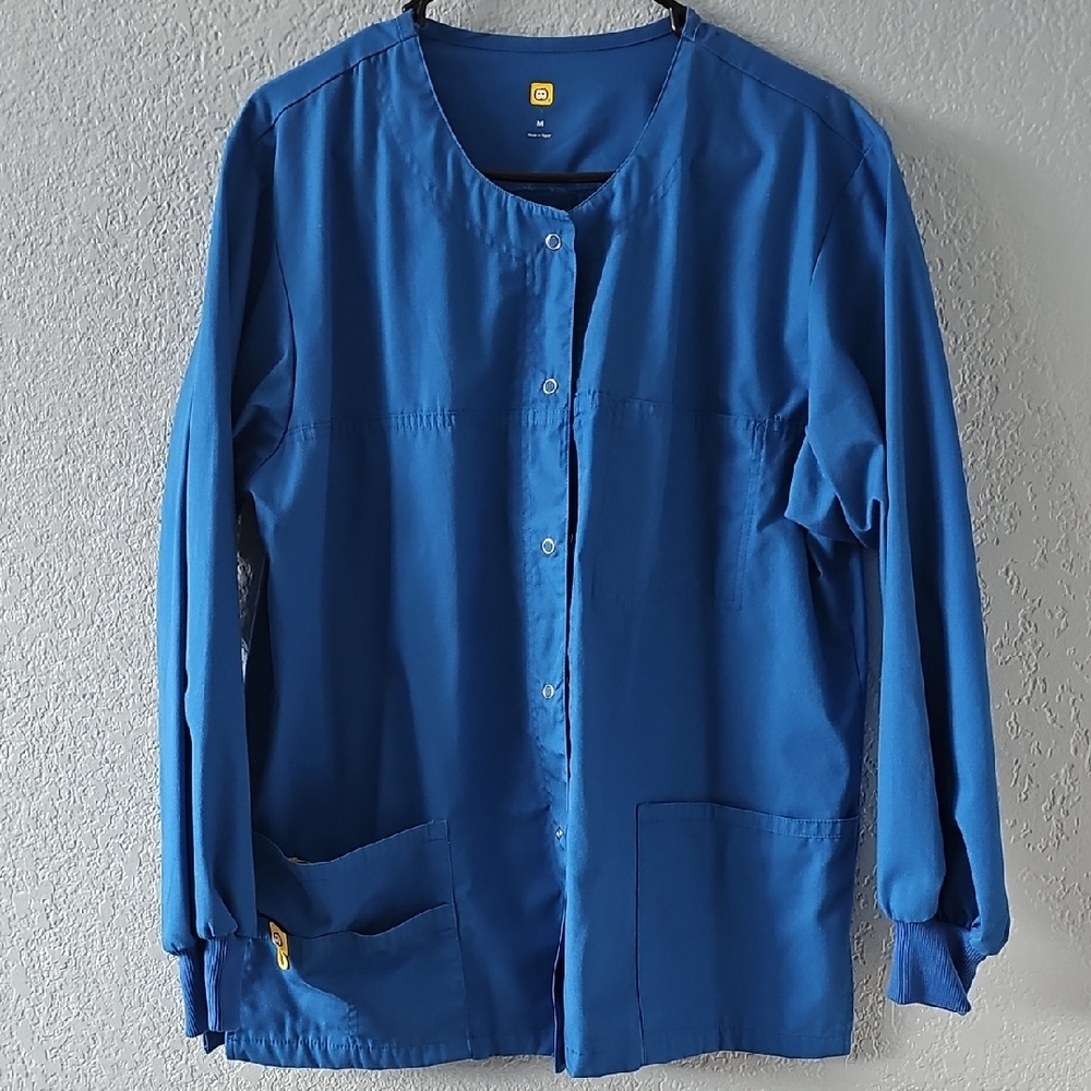 Wonder Wink Blue Button-Up Scrub Jacket Top
